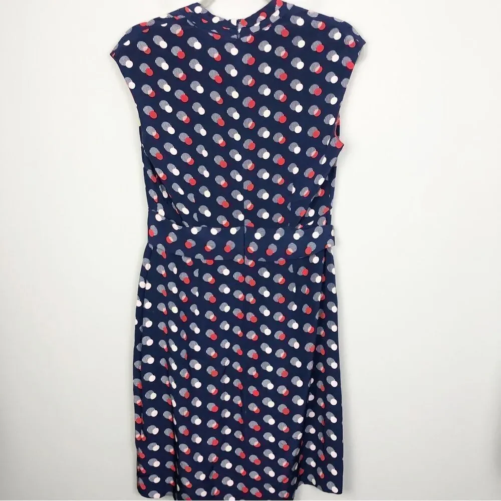 KATE SPADE | Villa Polka Dot Faux Wrap Silk Dress Blue Red Women’s Size 8
